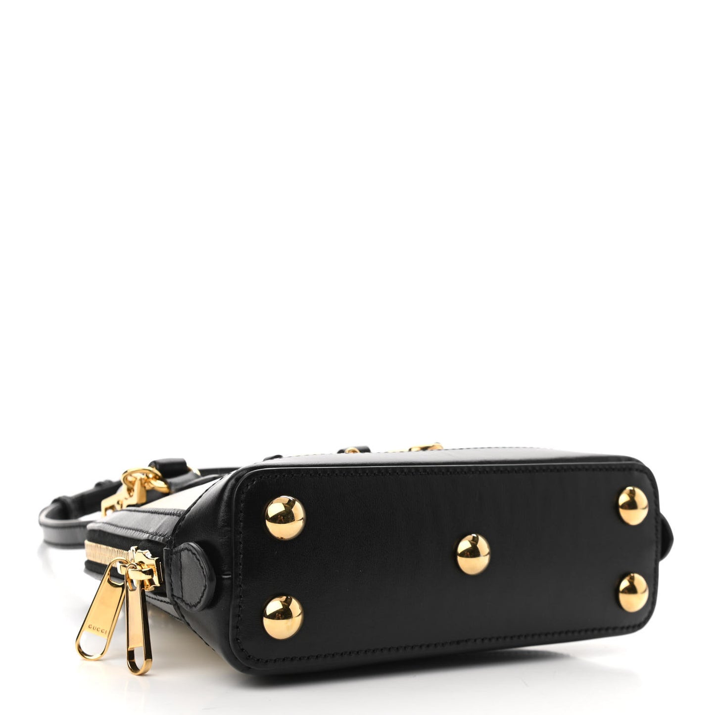 Boarded Plutone Calfskin Bi-Color Mini Horsebit 1955 Top Handle Bag Mystic White Black