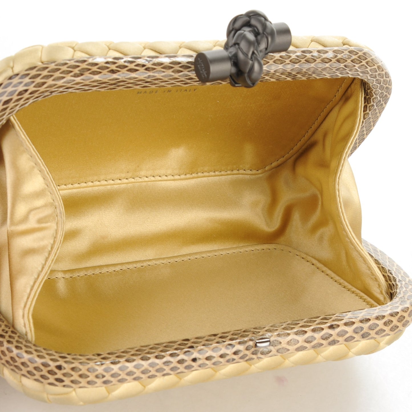 Satin Intreccio Impero Ayers Knot Clutch Banane