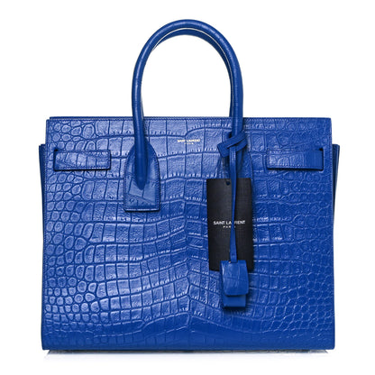 Saint Laurent Calfskin Crocodile Embossed Small Sac De Jour Royal Blue 1 of 10