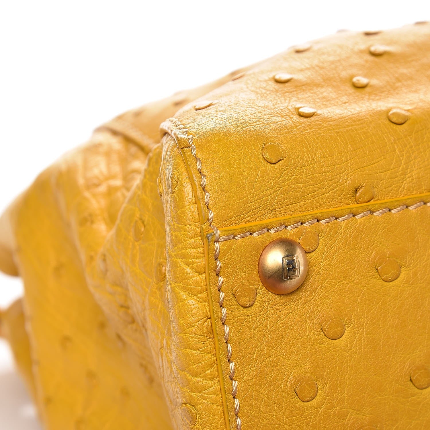 Fendi Ostrich Medium Peekaboo Iconic Satchel Yellow 13 of 14