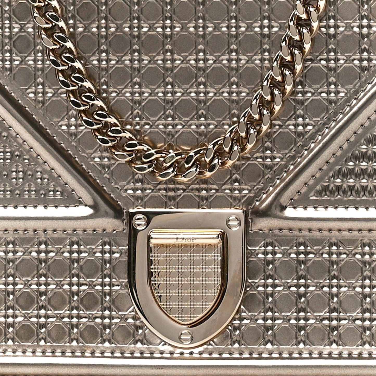 Metallic Patent Micro-Cannage Diorama Wallet on Chain Pouch Gold