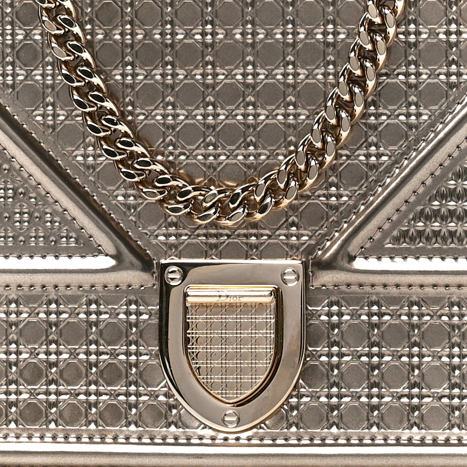 Christian Dior Metallic Patent Micro-Cannage Diorama Wallet on Chain Pouch Gold 7 of 10