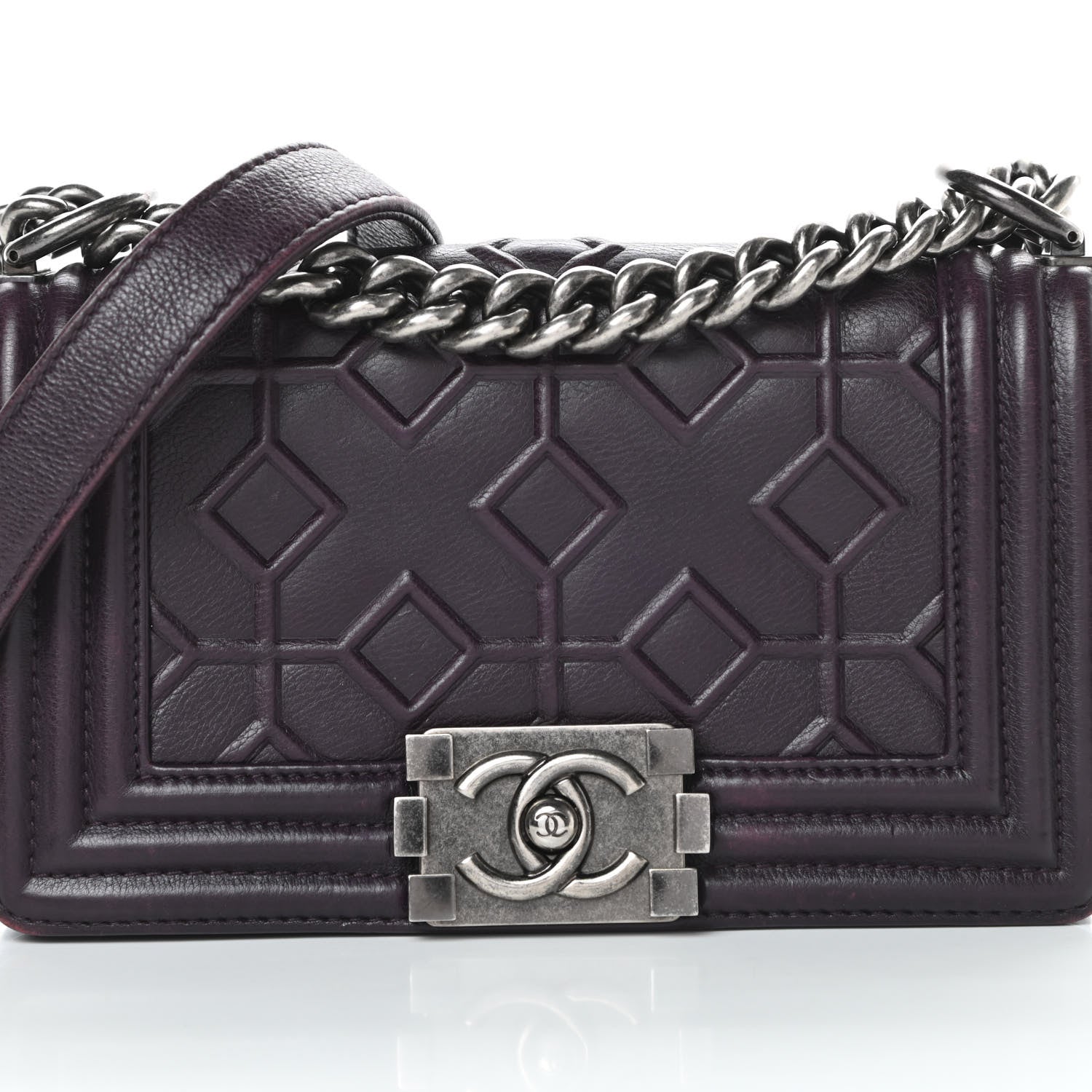 Chanel Calfskin Crystal Embossed Small Boy Flap Plum 9 of 15