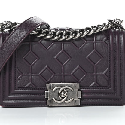 Chanel Calfskin Crystal Embossed Small Boy Flap Plum 9 of 15
