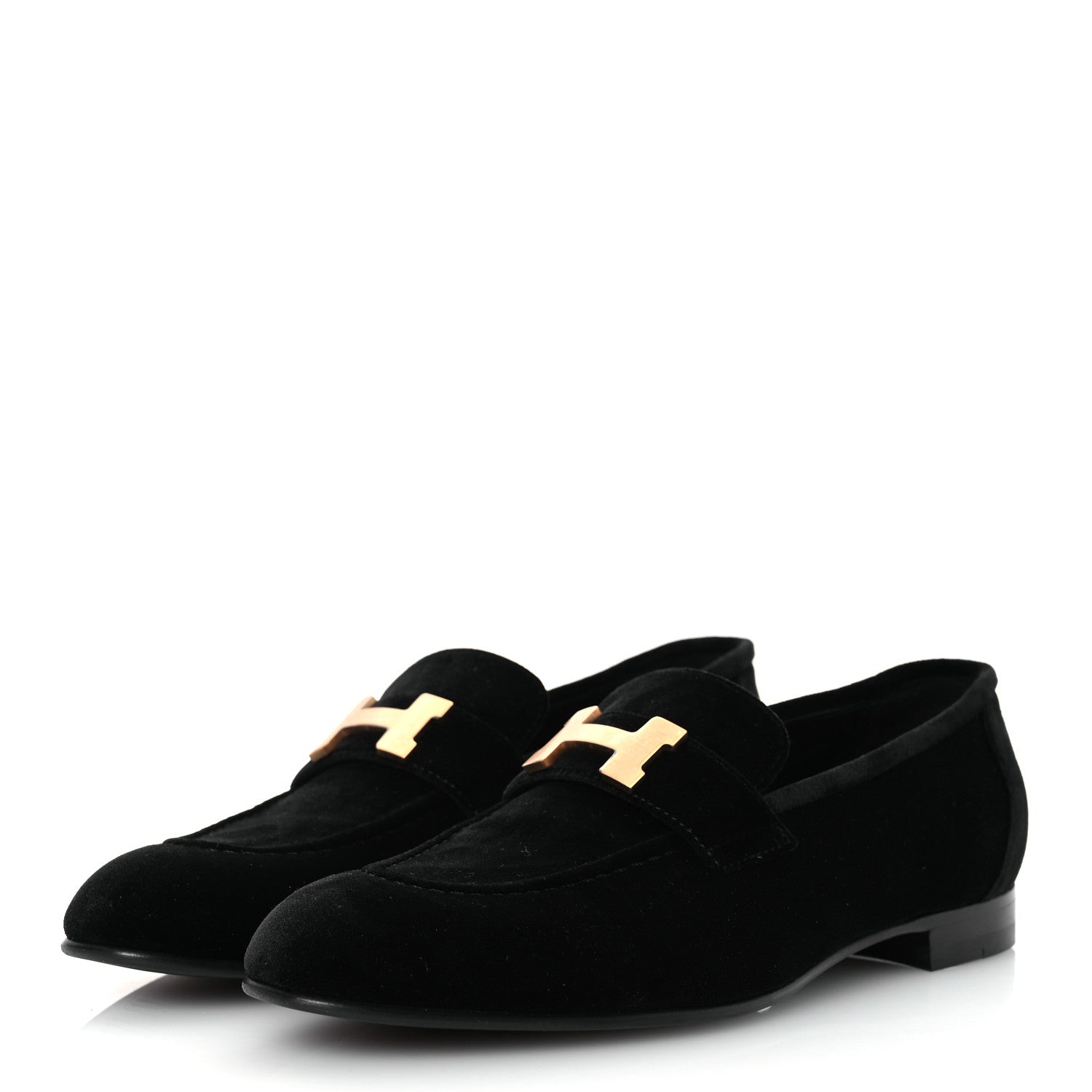 Hermes Velvet Womens Paris Loafers 38.5 Black 4 of 12
