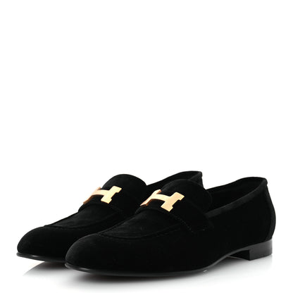 Hermes Velvet Womens Paris Loafers 38.5 Black 4 of 12
