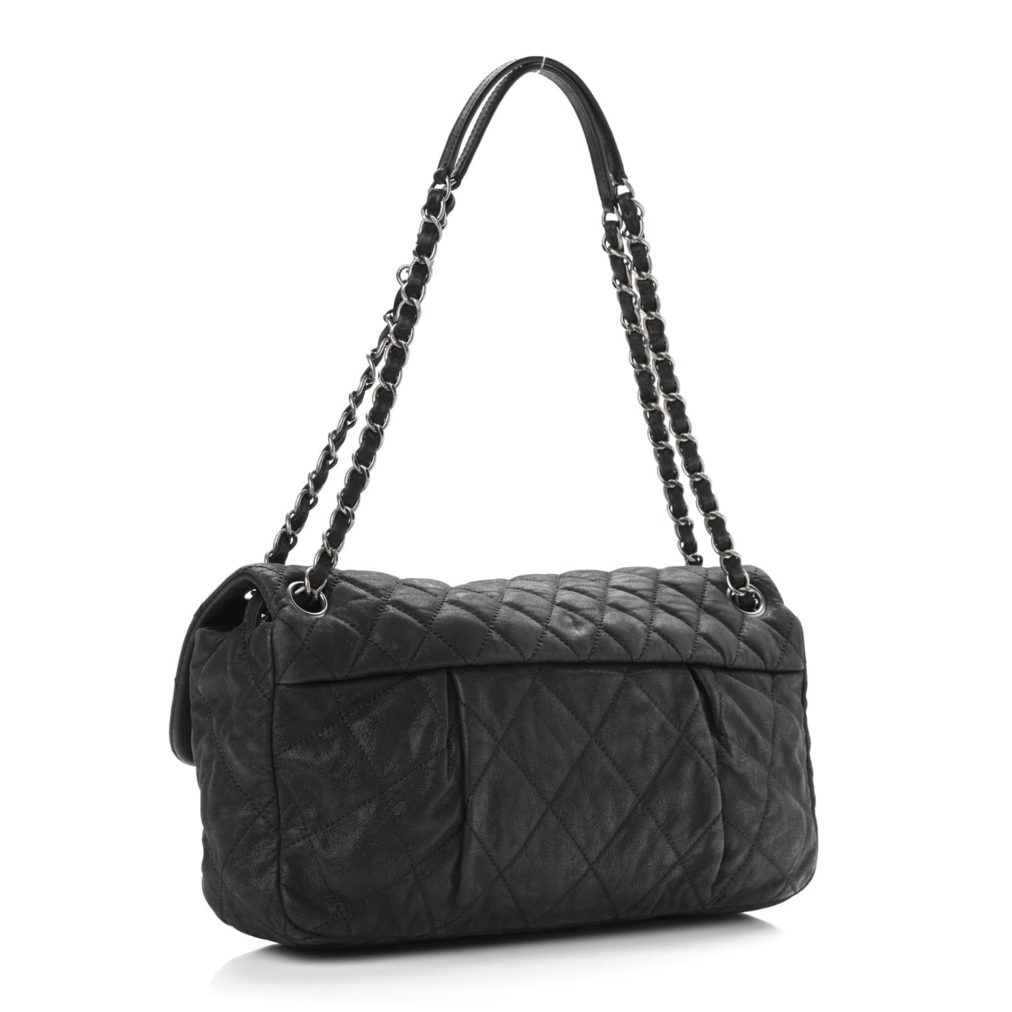 Iridescent Calfskin Large Chic Quilt Flap Black