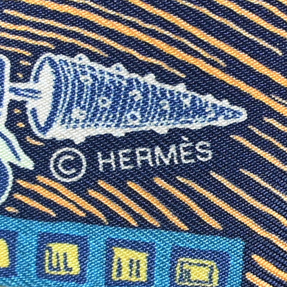 Hermes Silk Super Silk Quest Twilly Bleu Cobalt Rose Jaune 3 of 8