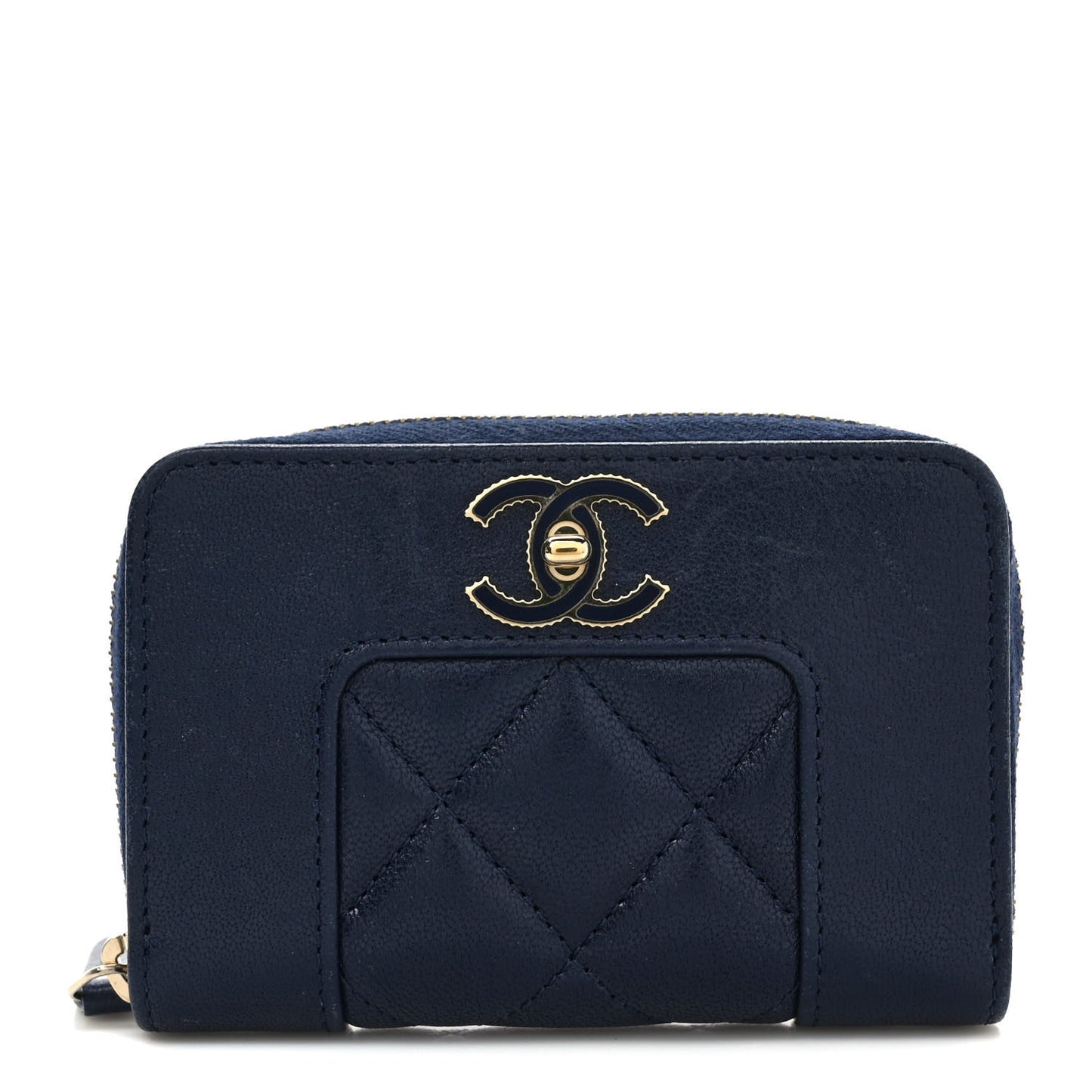 Sheepskin Quilted Vintage Mademoiselle Zip Coin Purse Navy Blue