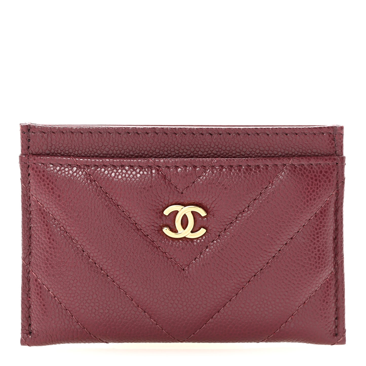 Caviar Chevron Quilted Card Holder Dark Burgundy