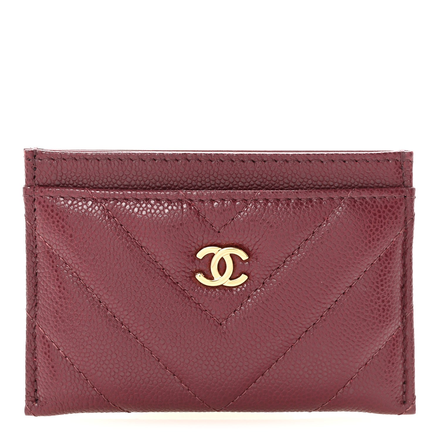 Chanel Caviar Chevron Quilted Card Holder Dark Burgundy 1 of 9