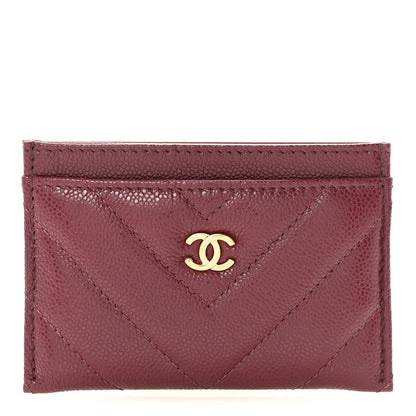 Chanel Caviar Chevron Quilted Card Holder Dark Burgundy 1 of 9