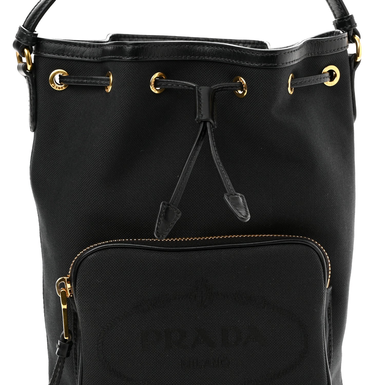 Prada Jacquard Logo Mini Bucket Bag Black 9 of 11
