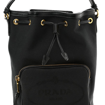 Prada Jacquard Logo Mini Bucket Bag Black 9 of 11
