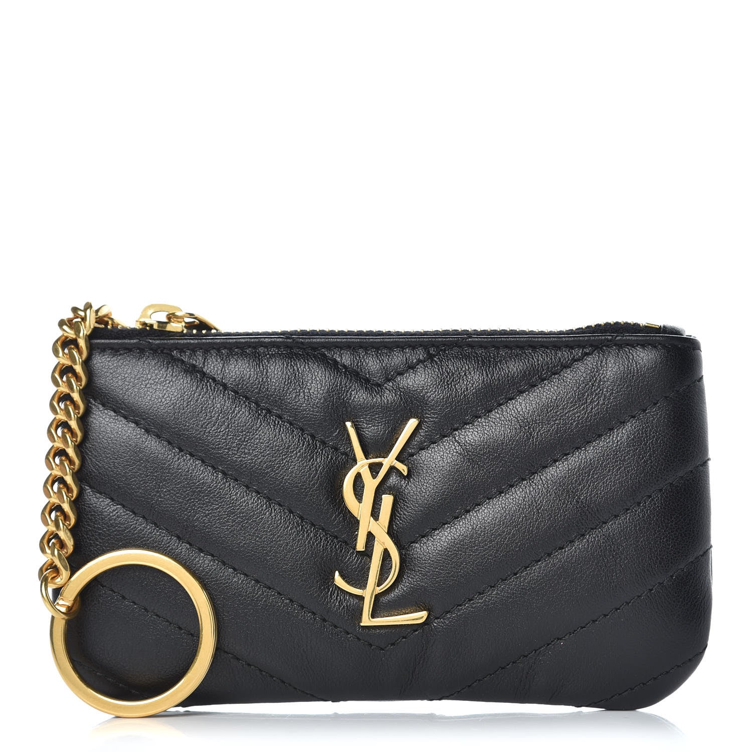 Saint Laurent Calfskin Matelasse Monogram Key Pouch Black 1 of 8