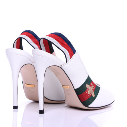 Gucci Malaga Kid Web Sylvie High Heel Slingback Pumps 36.5 White 4 of 11