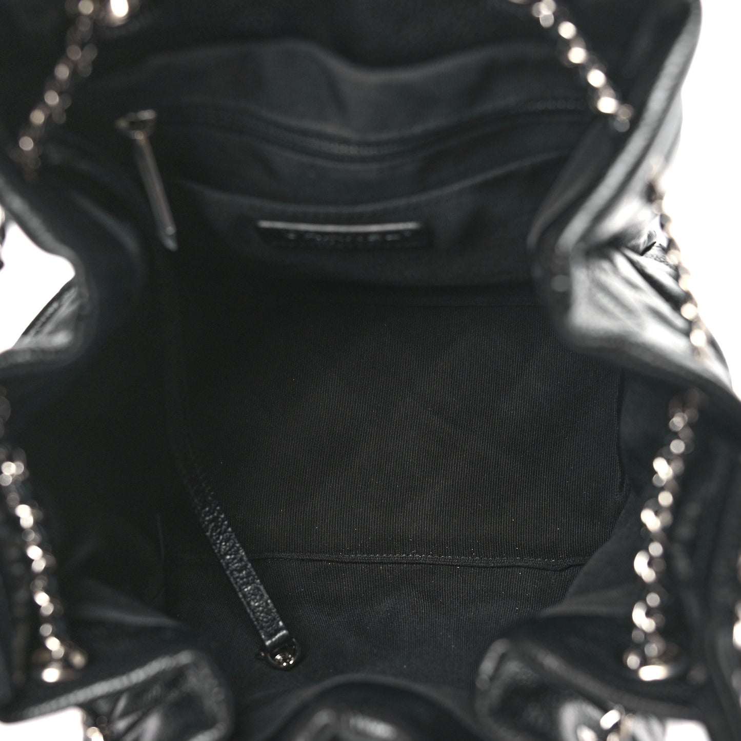 Caviar Flat Quilted CC Chain Bucket Drawstring Bag Black