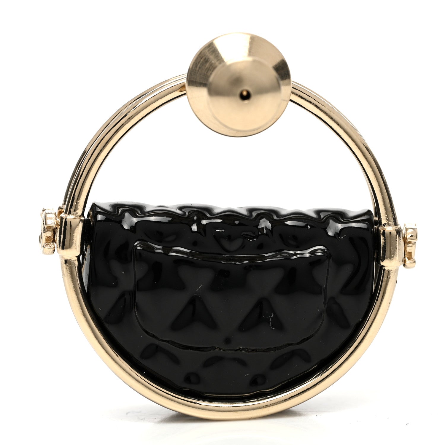Chanel Metal Resin Quilted Flap Bag Hoop Brooch Black Gold 3 of 5