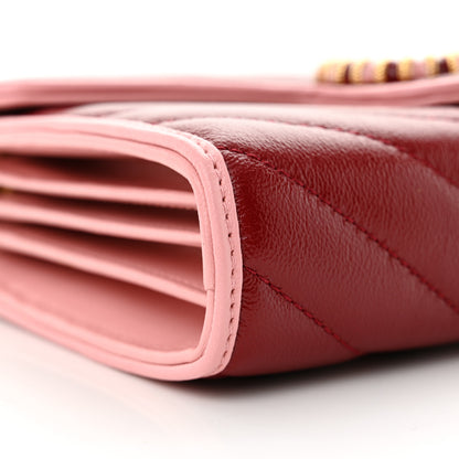 Gucci Azalea Calfskin Enamel Matelasse Diagonal Torchon GG Marmont Chain Wallet New Cherry Red Wild Rose 9 of 11