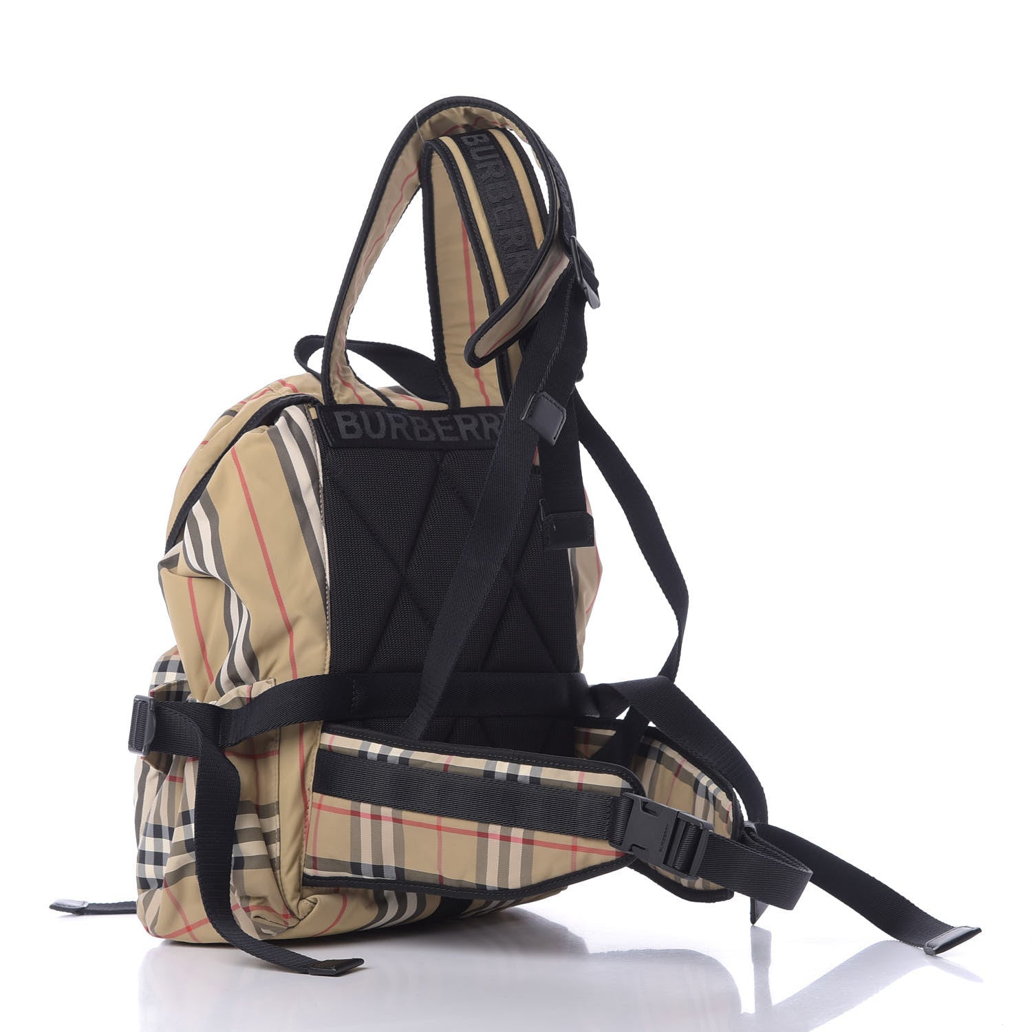 Burberry Nylon Icon Stripe Check Logo Print Backpack Natural 2 of 9