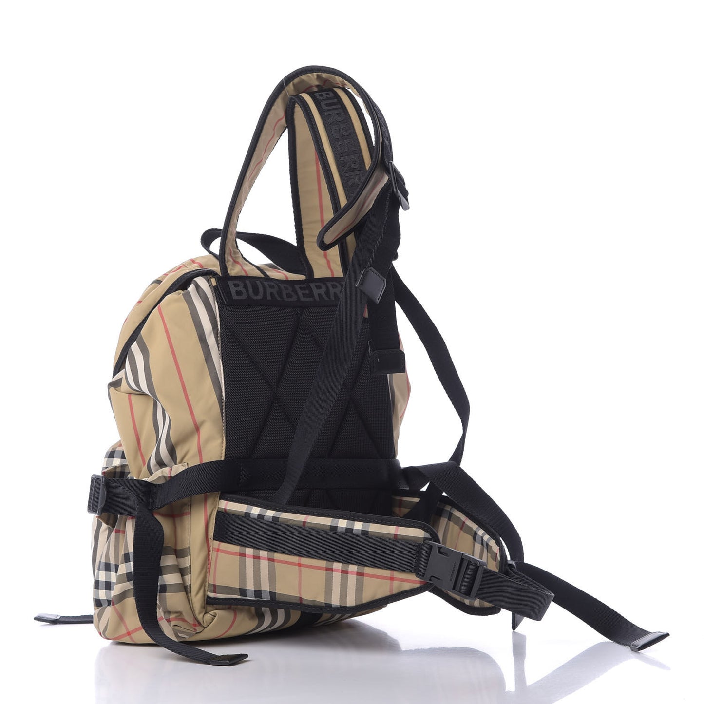 Nylon Icon Stripe Check Logo Print Backpack Natural
