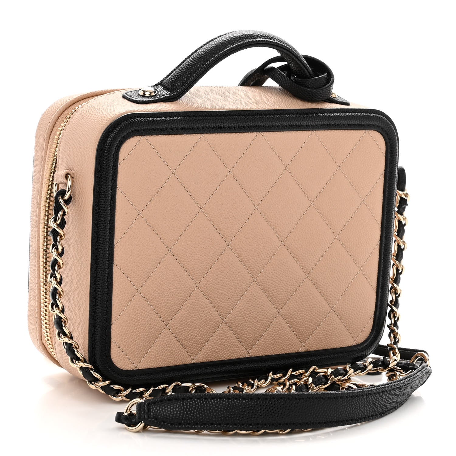 Chanel Caviar Quilted Small CC Filigree Vanity Case Beige Black 3 of 10