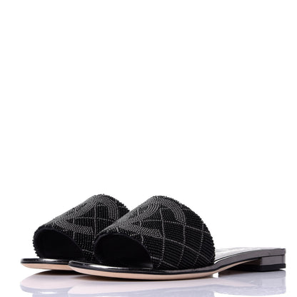 Chanel Pearl Embroidery Flat Sandals 36 Black 3 of 11