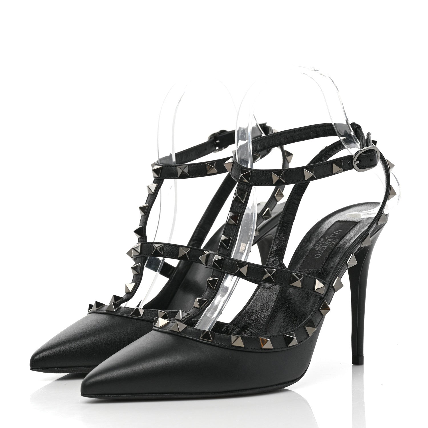 Valentino Garavani Calfskin Nappa Rockstud Ankle Strap 100mm Pumps 38.5 Black 3 of 9
