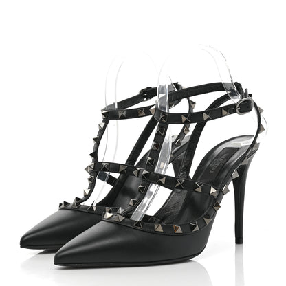 Valentino Garavani Calfskin Nappa Rockstud Ankle Strap 100mm Pumps 38.5 Black 3 of 9
