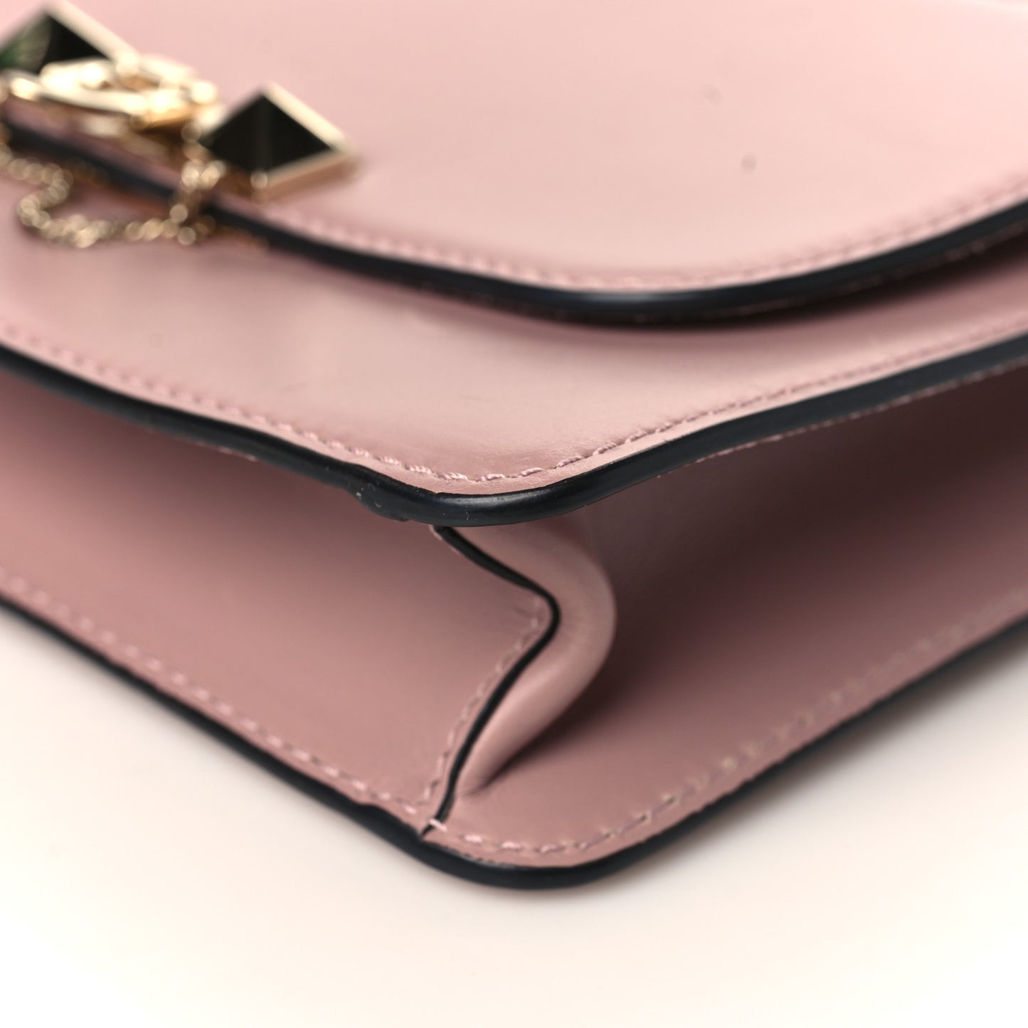 Vitello Groumette Small Rockstud Demilune Shoulder Bag Lipstick