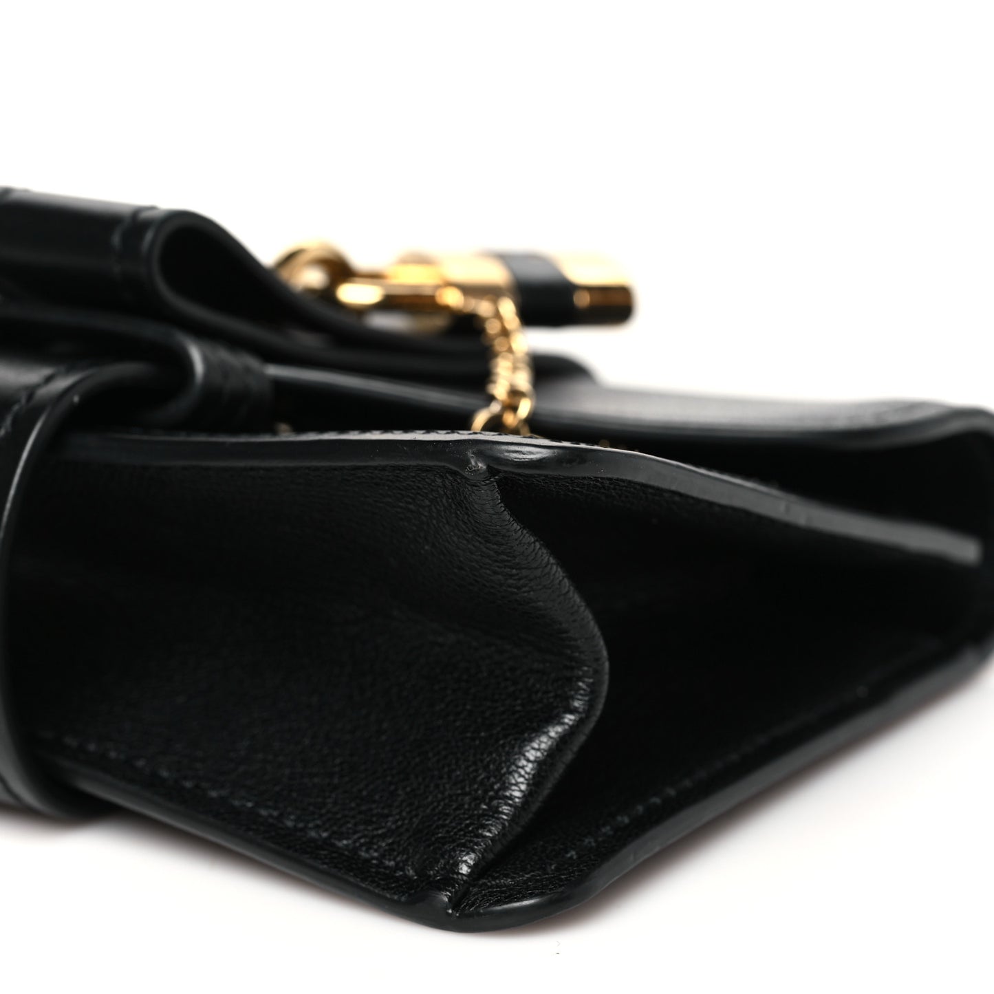 Shiny Goatskin Calfskin Mini Aby Chain Shoulder Bag Black