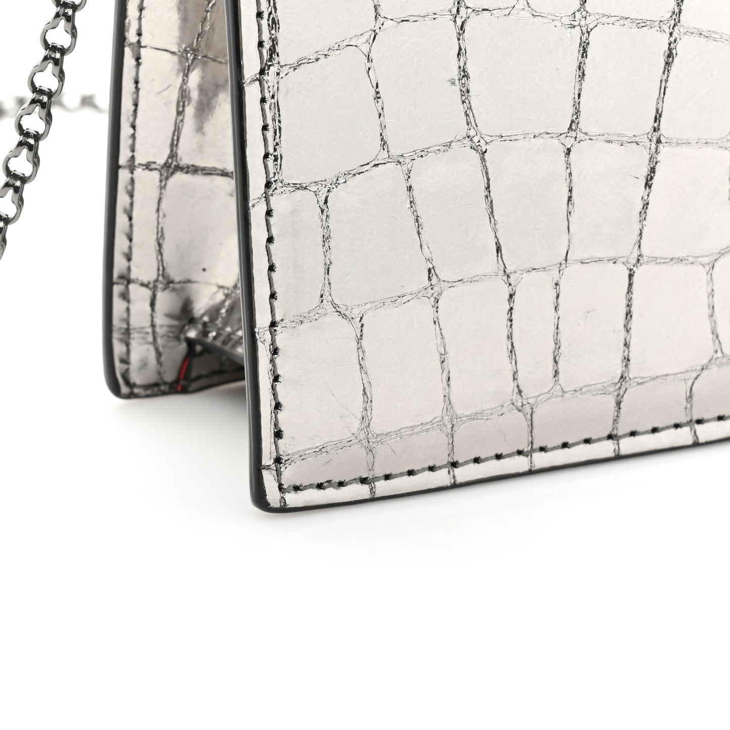 Metallic Embossed Crocodile Loubi54 Crossbody Clutch Silver