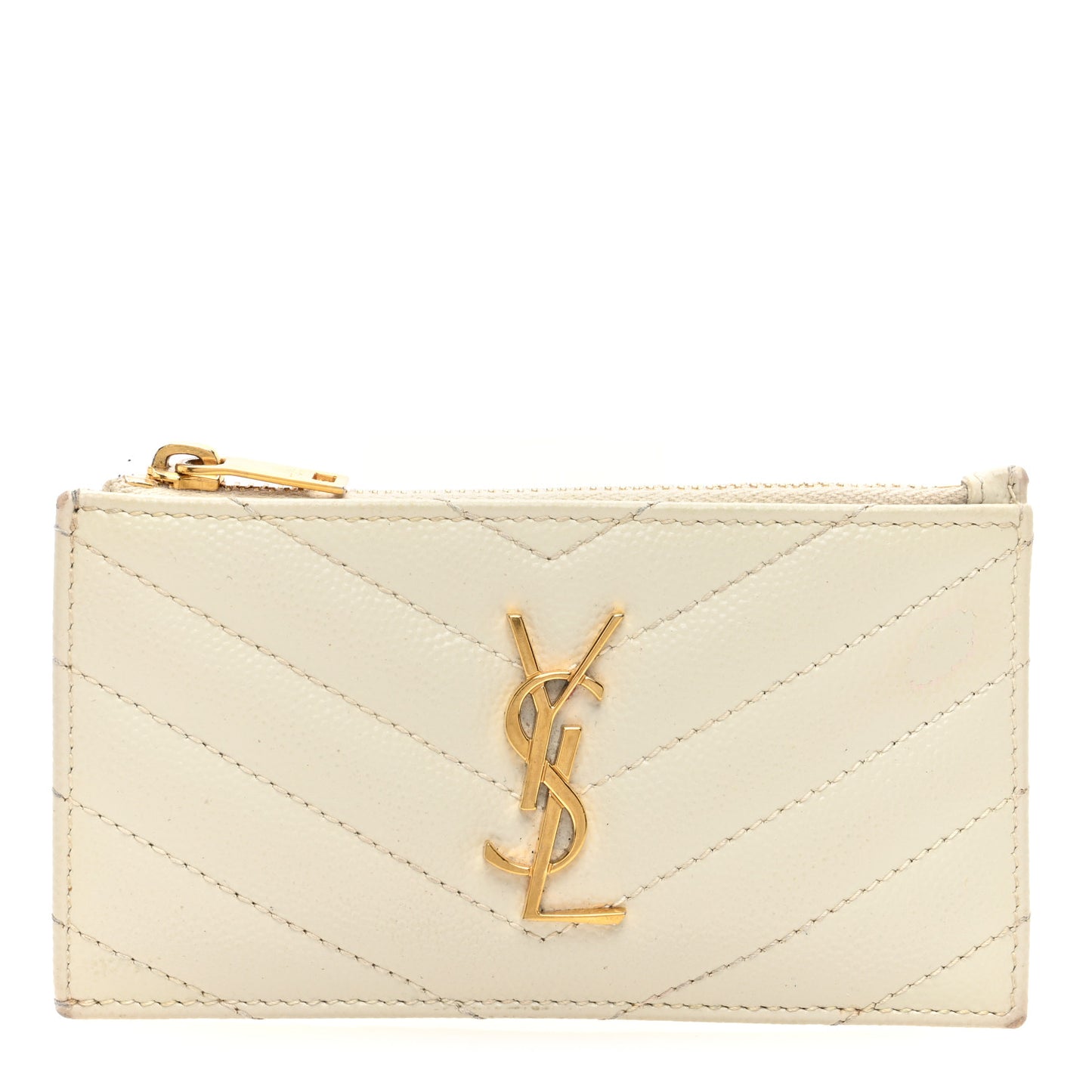 Grain De Poudre Matelasse Chevron Monogram Fragments Zippered Card Case Crema Soft