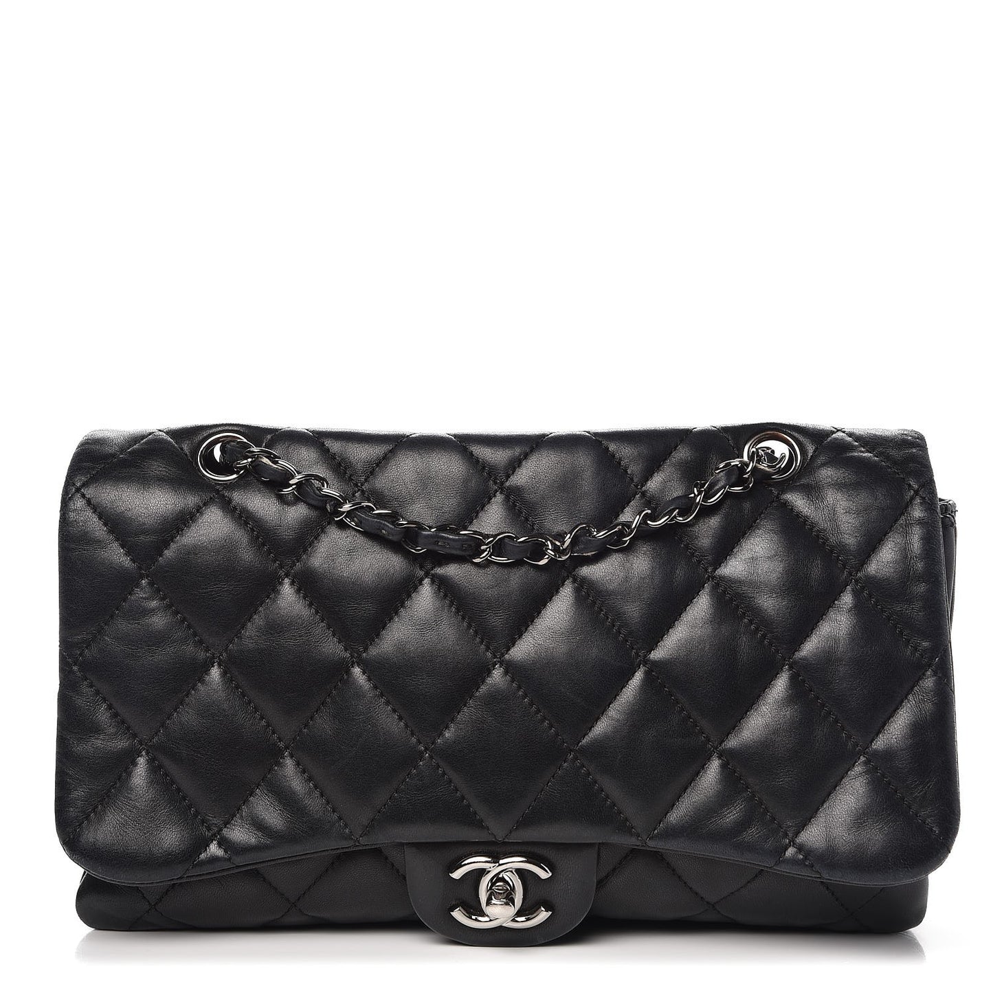 Lambskin Quilted Maxi 3 Flap Black