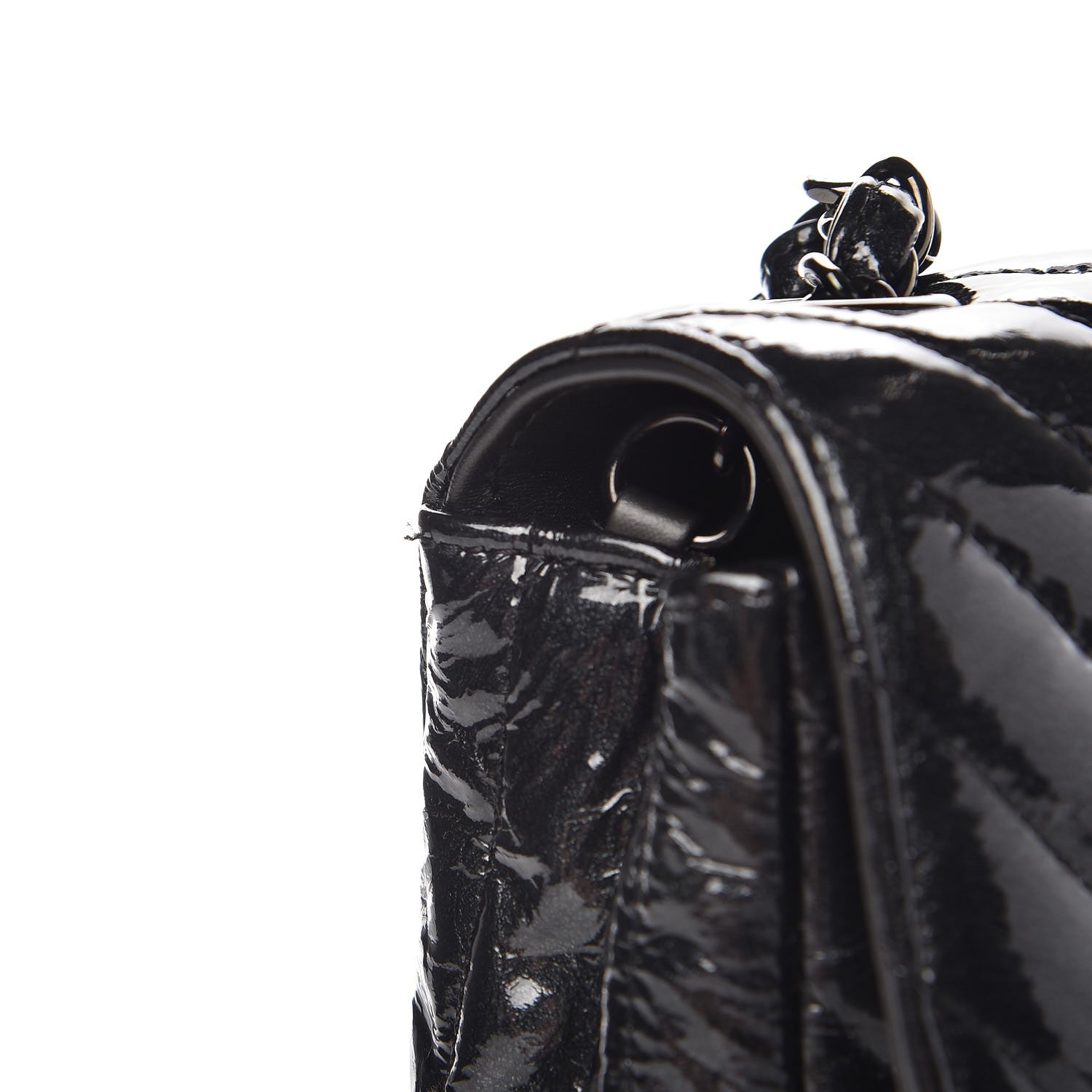 Chanel Patent Metallic Crumpled Calfskin Chevron Quilted Mini Rectangular Flap So Black 10 of 11