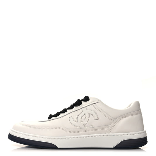 Calfskin CC Womens Sneakers 38.5 White Black