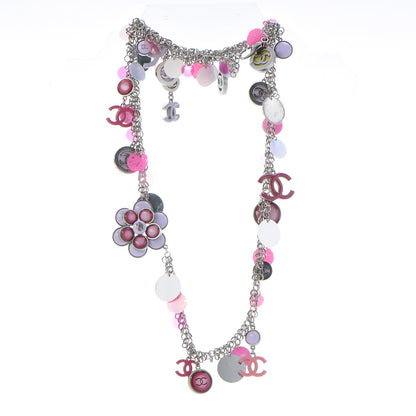 Chanel Enamel Plastic Flower Disc CC Necklace Pink Silver 4 of 12