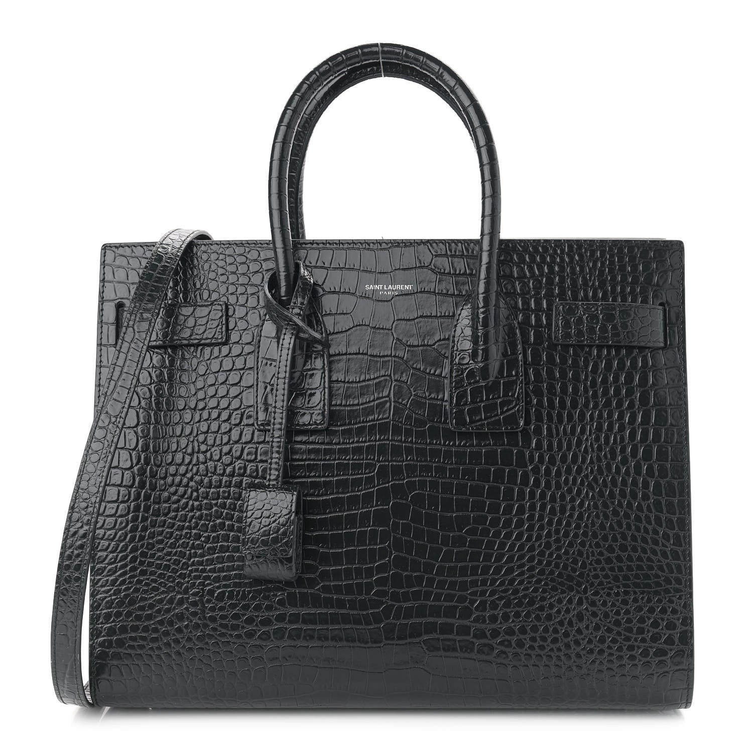 Saint Laurent Patent Crocodile Embossed Small Sac de Jour Black 1 of 9
