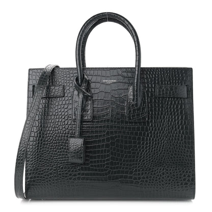 Saint Laurent Patent Crocodile Embossed Small Sac de Jour Black 1 of 9