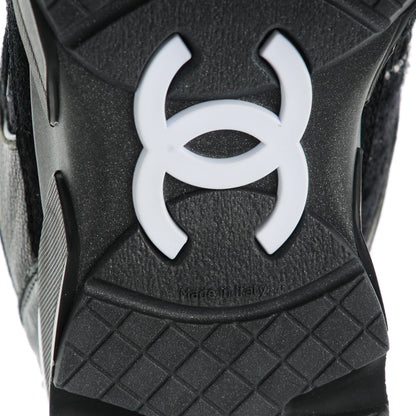 Chanel Tweed Suede Goatskin CC Sneakers 35.5 Black White 6 of 8