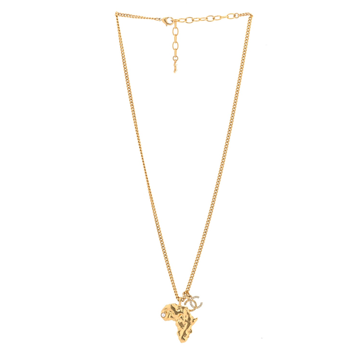 Chanel Crystal Pearl CC Africa Pendant Necklace Gold White 2 of 5