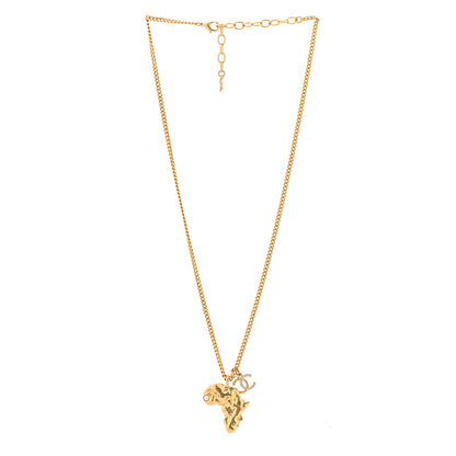 Chanel Crystal Pearl CC Africa Pendant Necklace Gold White 2 of 5