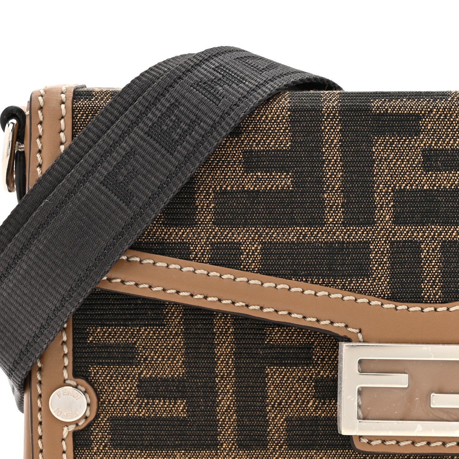 Fendi Recycled Fabric Jacquard Vitello King FF 1974 Baguette Soft Trunk Phone Pouch Tobacco Moro Sand 8 of 10