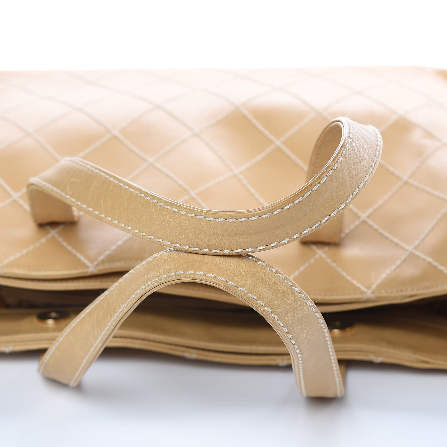 Calfskin Contrast Stitch Surpique Tote Beige