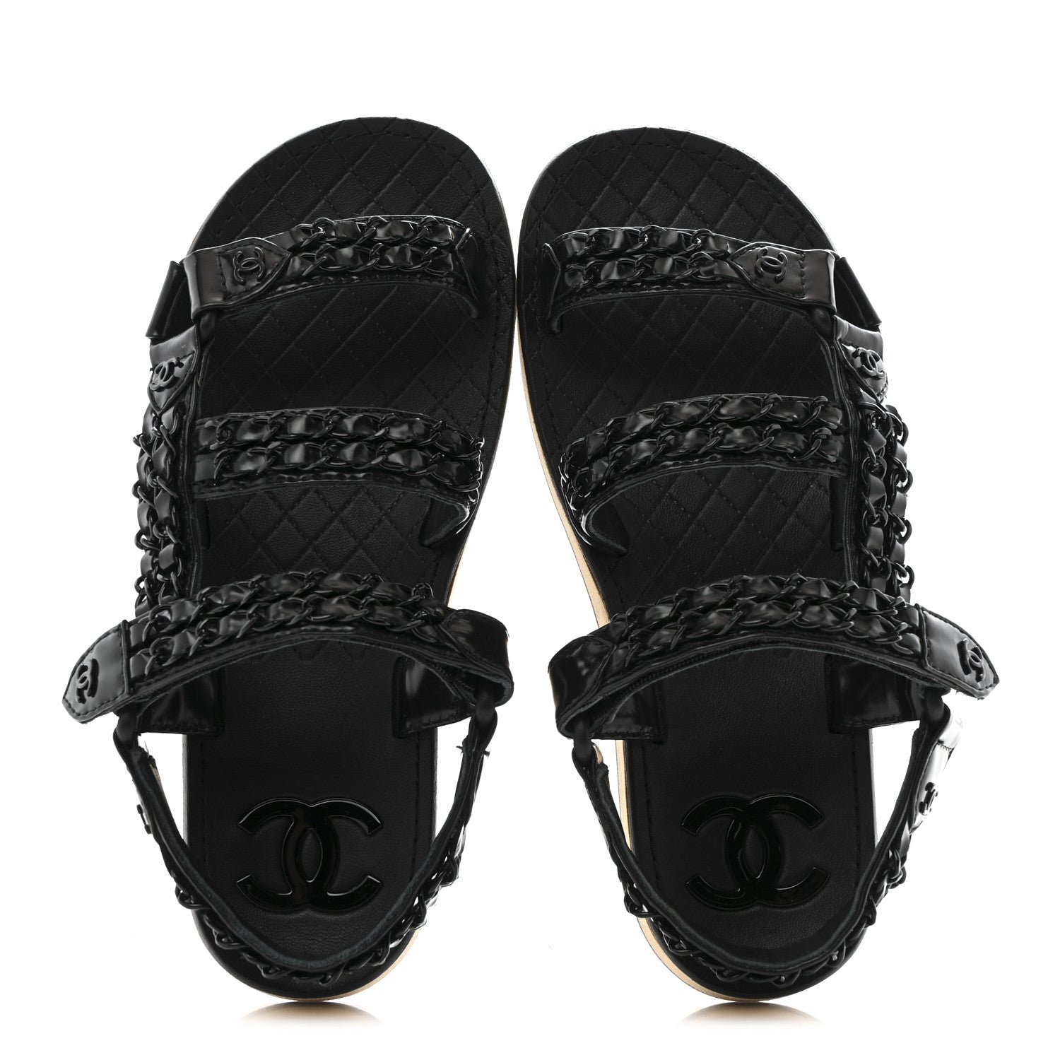 Chanel Laminated Goatskin Chain Sandals 35 Black 2 of 9