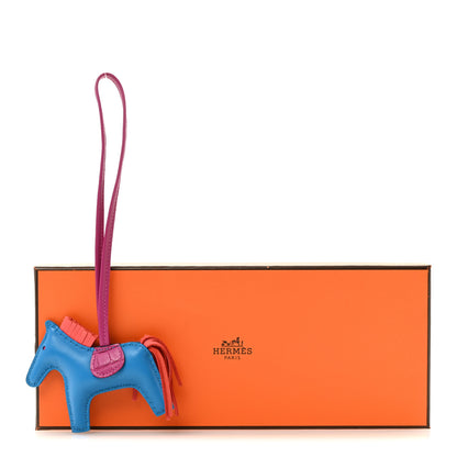 Hermes Milo Lambskin Matte Alligator Touch Grigri Rodeo Horse Bag Charm PM  Bleu France Orange Poppy Framboise 4 of 4