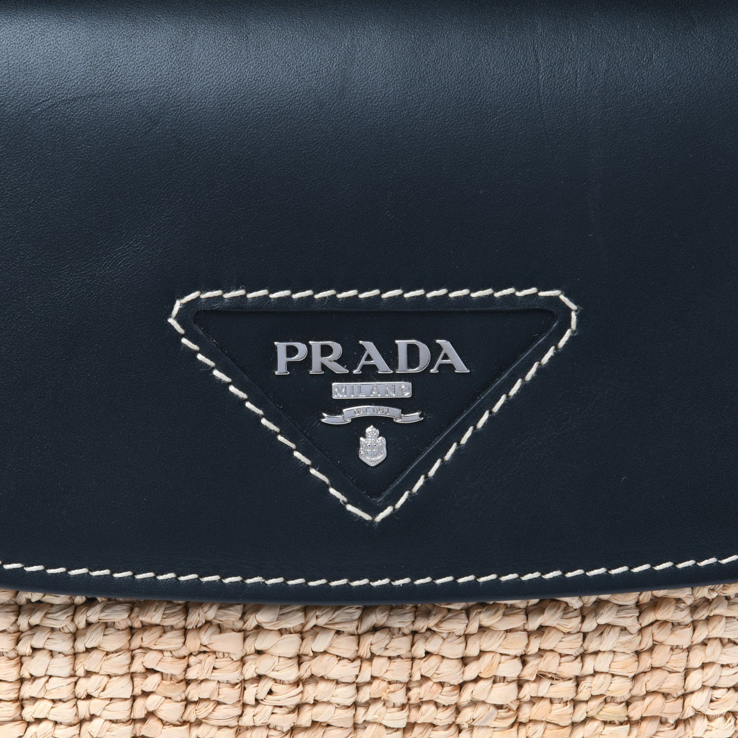 Raffia Vitello Flap Shoulder Bag Naturale Black