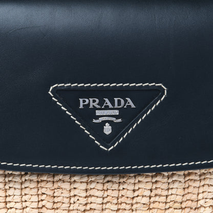 Prada Raffia Vitello Flap Shoulder Bag Naturale Black 12 of 12
