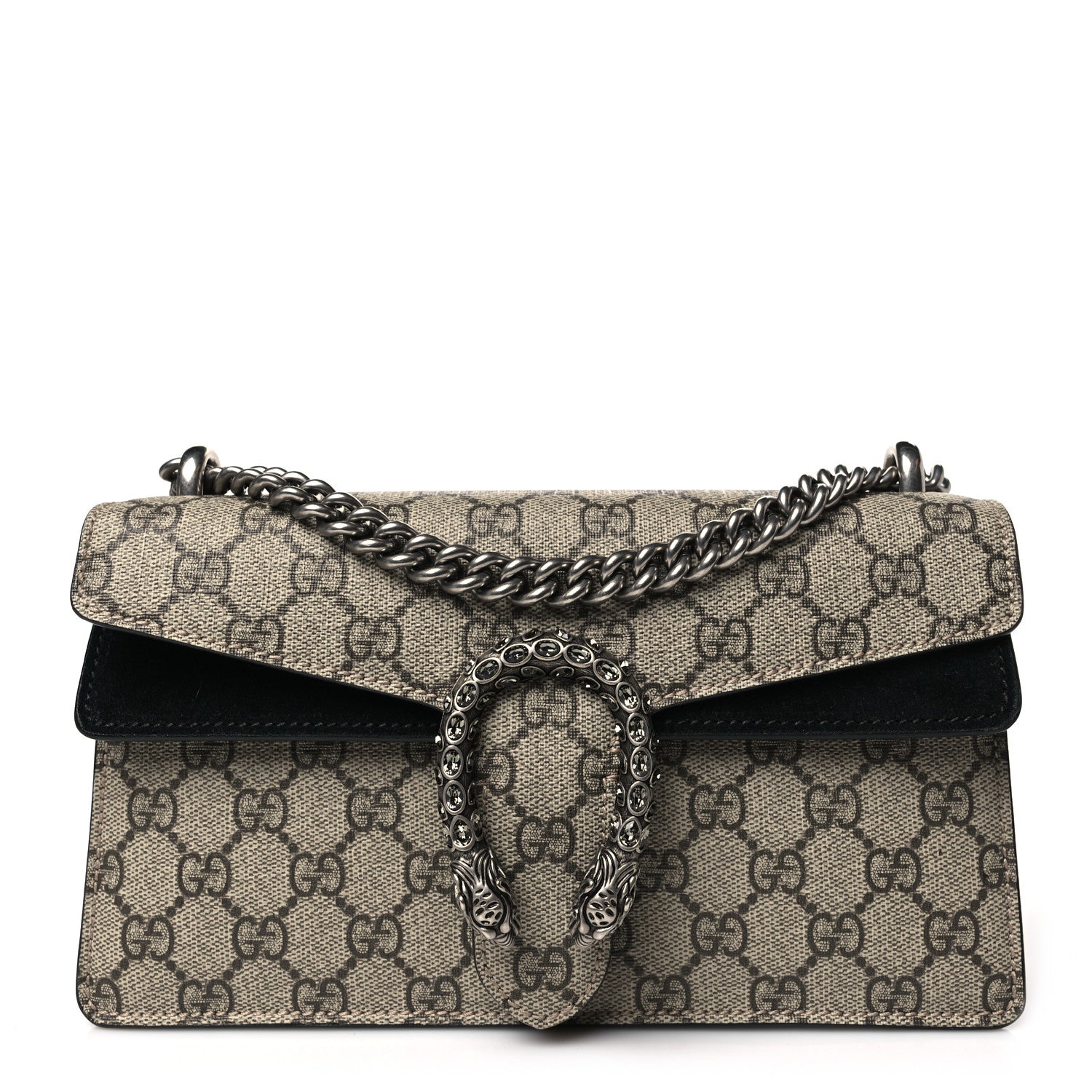 Gucci GG Supreme Monogram Suede Crystal Small Dionysus Shoulder Bag Beige Ebony Black 1 of 10