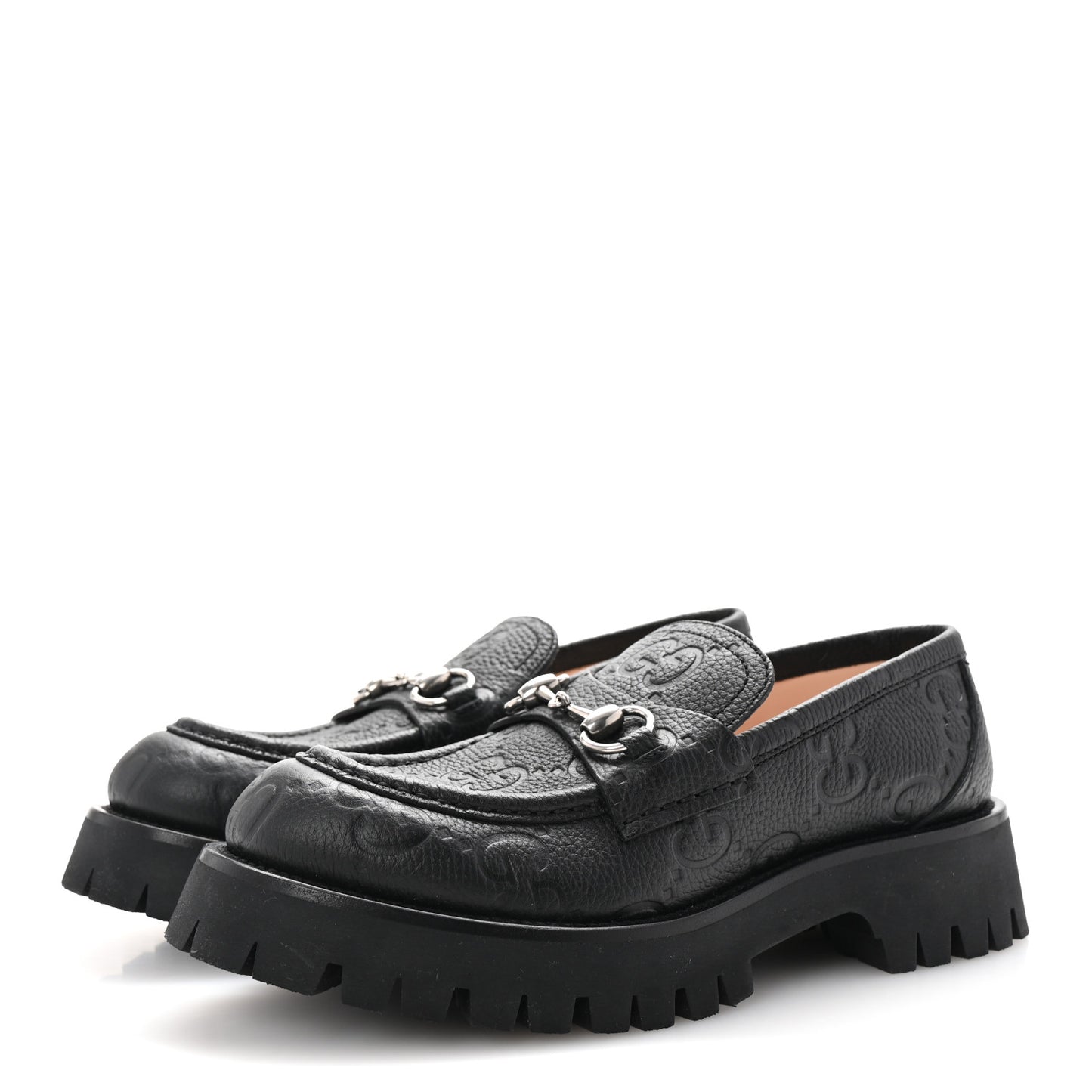 Piuma Calfskin Embossed Womens Platform Lug Sole Loafers 40 Black